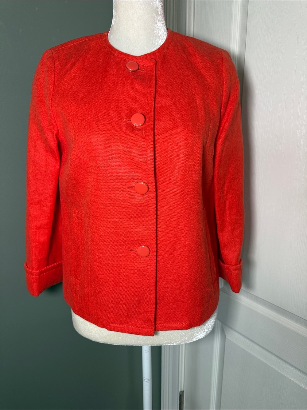 NWT Talbots Petite Jackie Fit 100% Linen Coral Jacket Blazer 8P